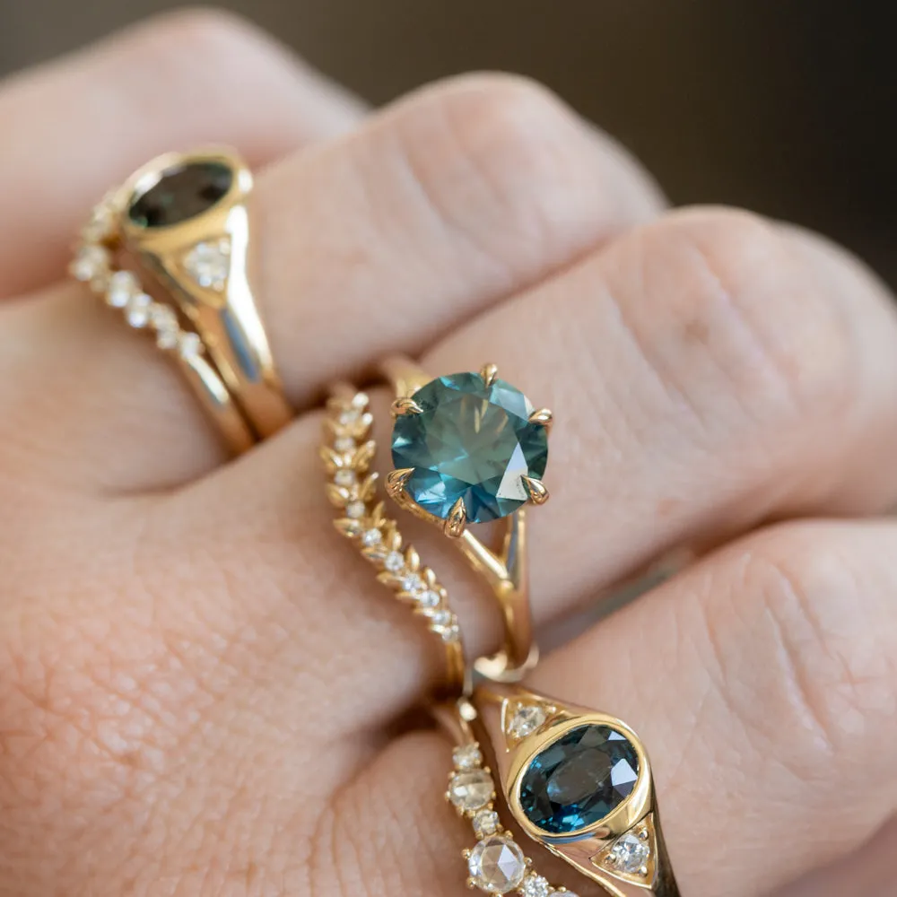 1.51ct Oval Blue Untreated Montana Sapphire Signet Style Ring with Diamonds in 14k Yellow Gold