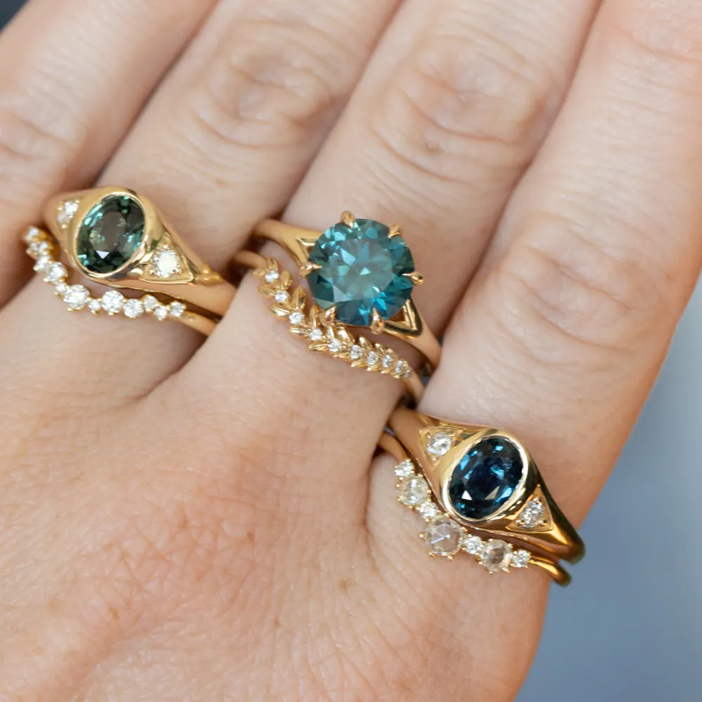 1.51ct Oval Blue Untreated Montana Sapphire Signet Style Ring with Diamonds in 14k Yellow Gold