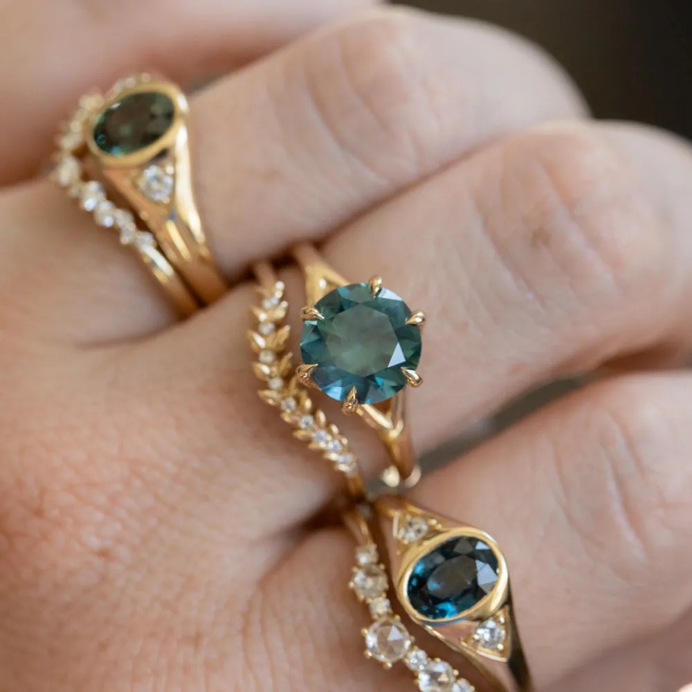 1.51ct Oval Blue Untreated Montana Sapphire Signet Style Ring with Diamonds in 14k Yellow Gold