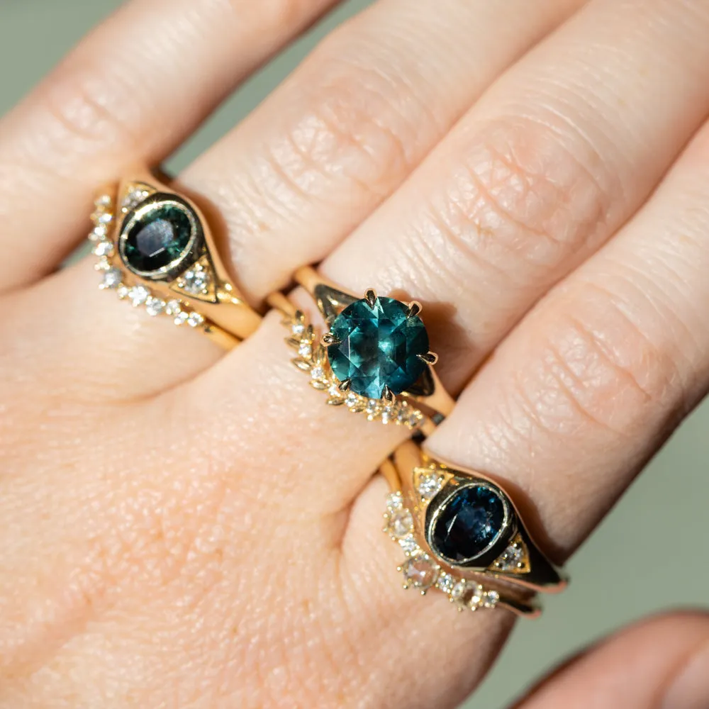 1.51ct Oval Blue Untreated Montana Sapphire Signet Style Ring with Diamonds in 14k Yellow Gold