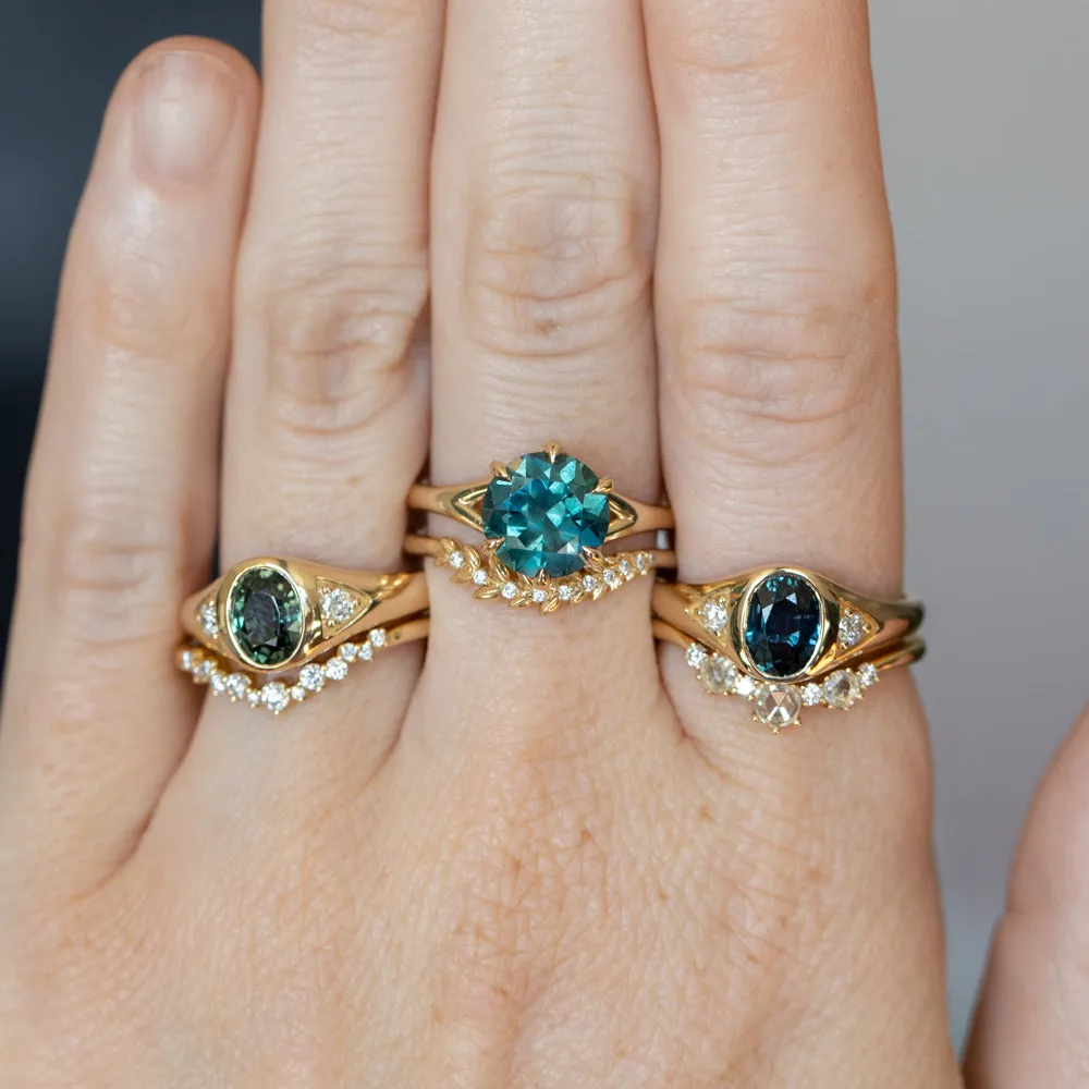 1.51ct Oval Blue Untreated Montana Sapphire Signet Style Ring with Diamonds in 14k Yellow Gold