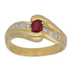 18ct Gold Ruby & 0.09ct  Diamond Dress/Cocktail Ring Size L