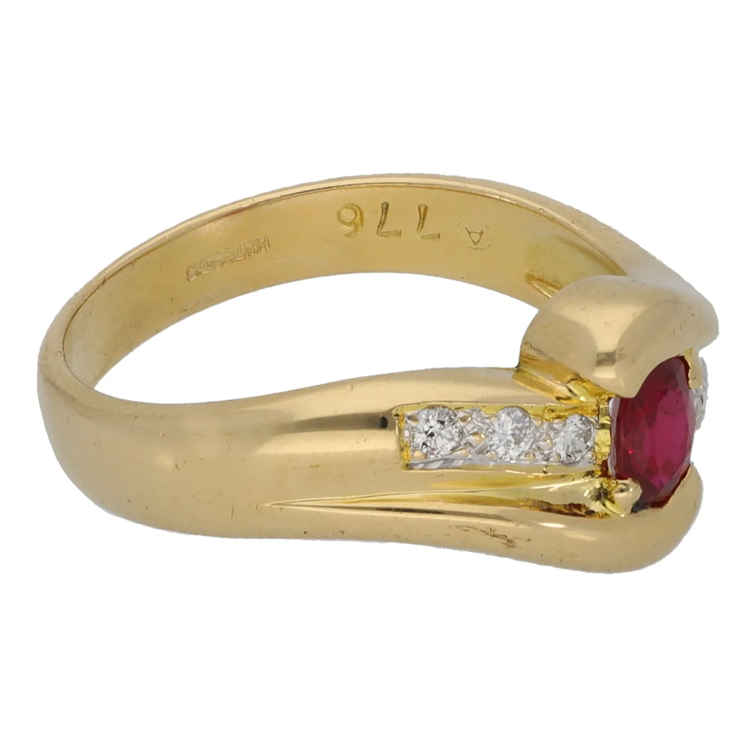 18ct Gold Ruby & 0.09ct  Diamond Dress/Cocktail Ring Size L