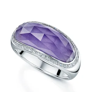 18ct White Gold Elongated Faceted Amethyst And Diamond Ring