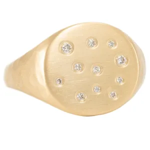 18k Gold Scattered Diamond Signet - 18ky   VS Diamonds