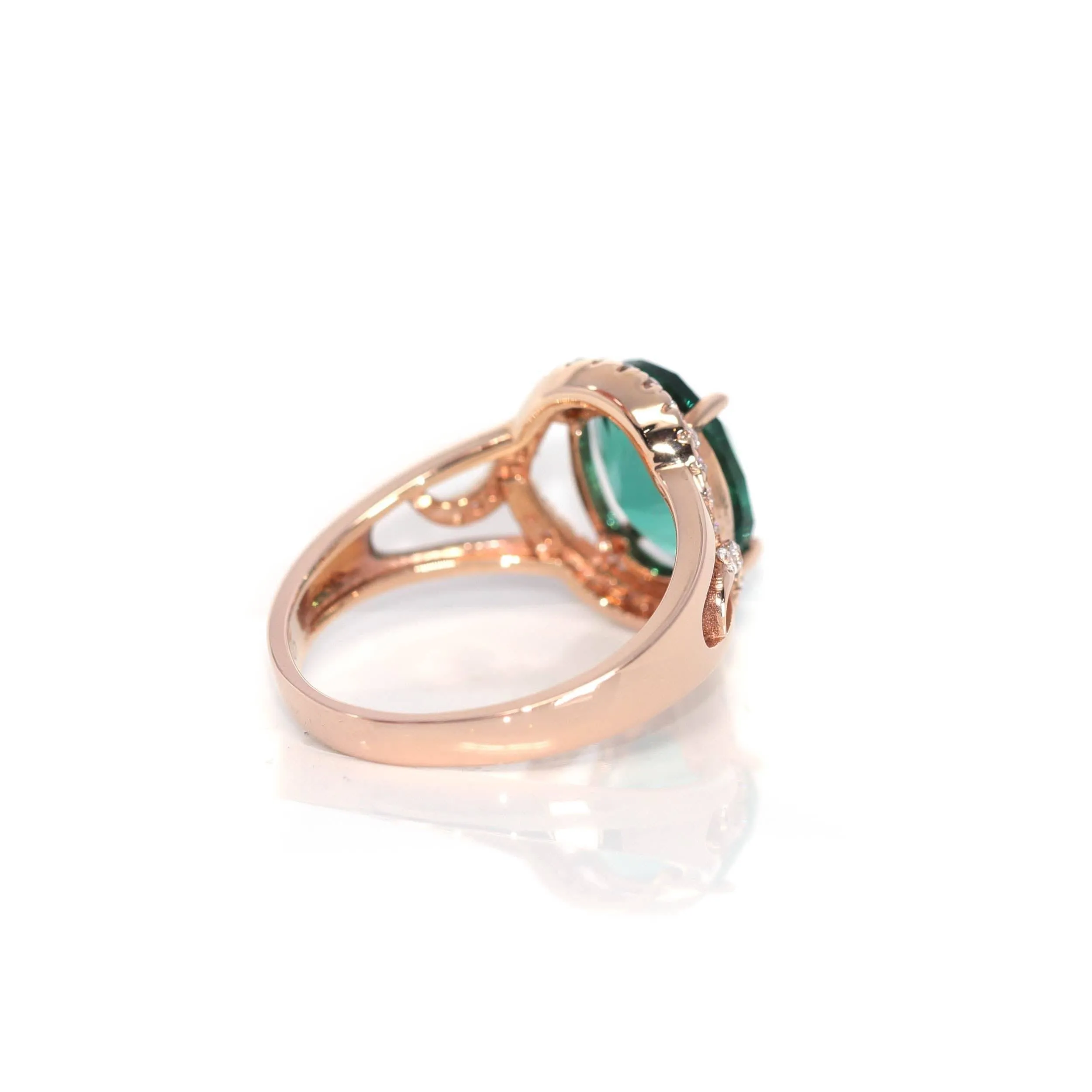 18k Rose Gold Lab-Created Emerald Ring With CZ