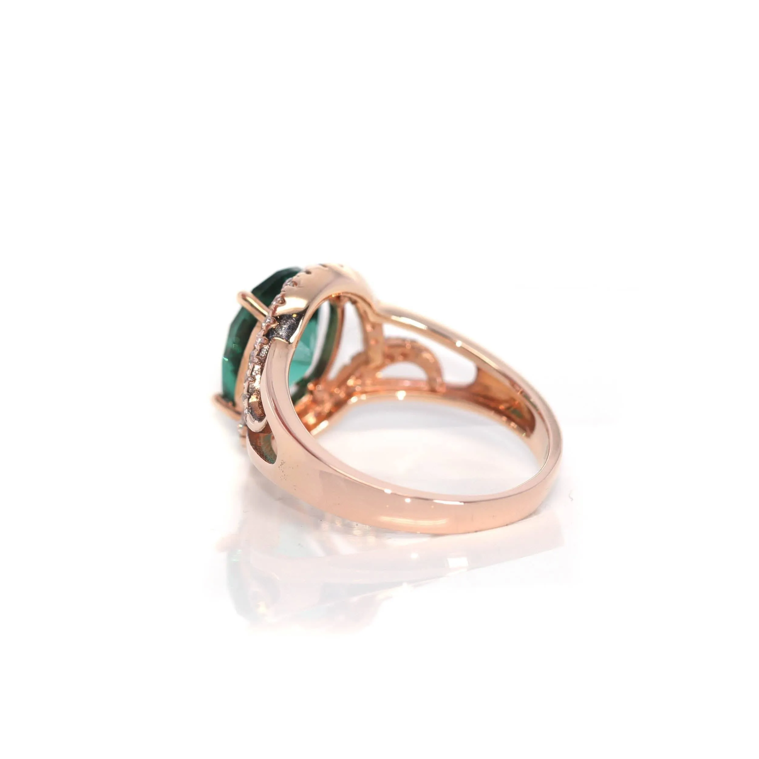 18k Rose Gold Lab-Created Emerald Ring With CZ