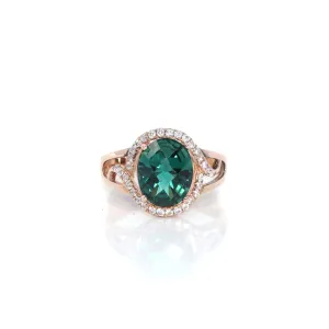 18k Rose Gold Lab-Created Emerald Ring With CZ