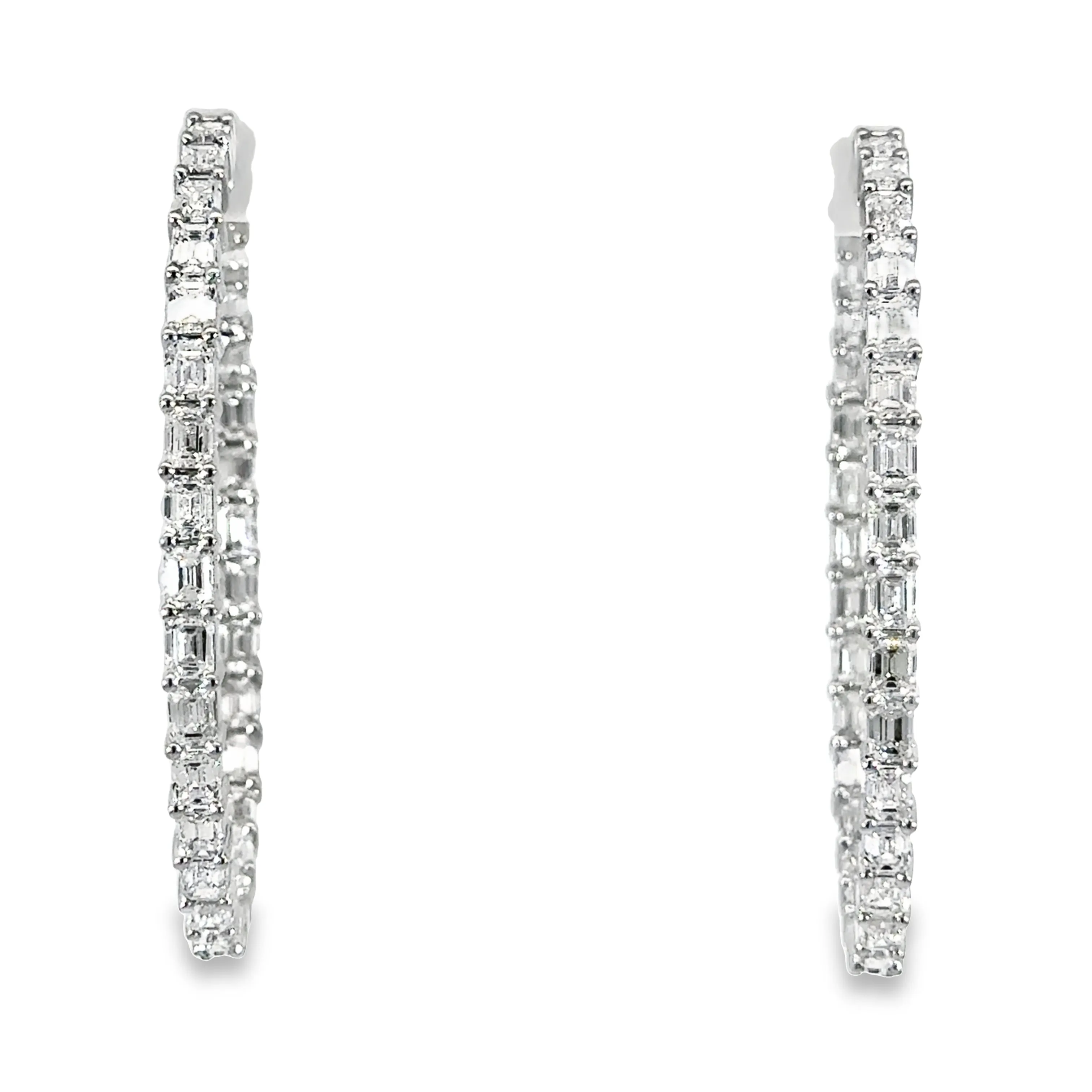 18K White Gold 7ctw Emerald Cut Diamond In & Out Hoop Earrings