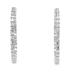 18K White Gold 7ctw Emerald Cut Diamond In & Out Hoop Earrings