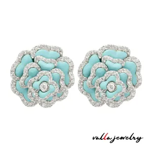 18K White Gold Diamond Turquoise Earrings