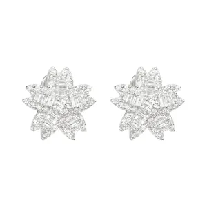 18K White Gold Earrings with Baguette and Round Diamonds