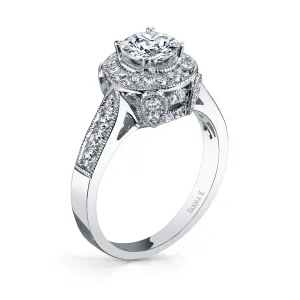 18K White Gold Halo Diamond Engagement Ring