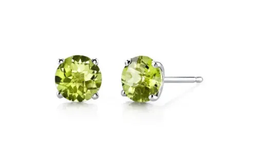 18k White Gold Plated 1/4 Carat Round Created Peridot Stud Earrings 4mm