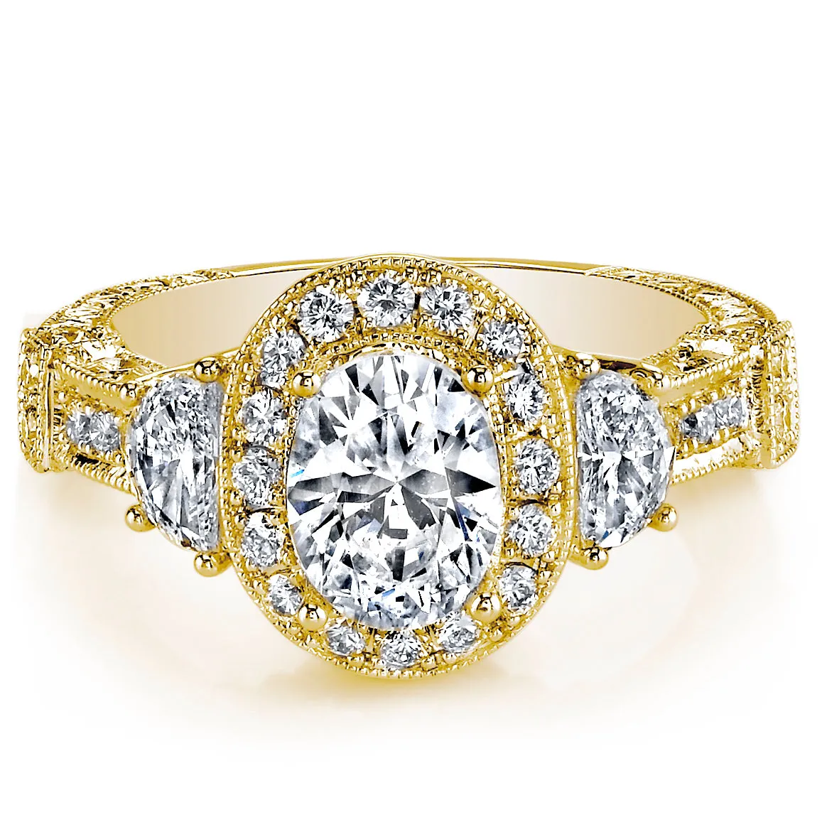 18K YELLOW GOLD HALO DIAMOND ENGAGEMENT RING