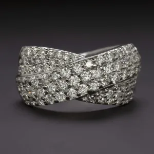2 CARAT DIAMOND CRISS CROSS BAND WIDE COCKTAIL RING 6gm WHITE GOLD NATURAL 2ct