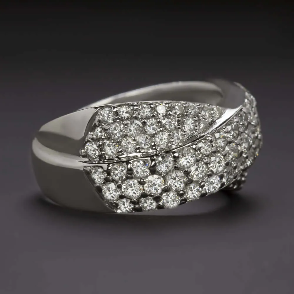 2 CARAT DIAMOND CRISS CROSS BAND WIDE COCKTAIL RING 6gm WHITE GOLD NATURAL 2ct