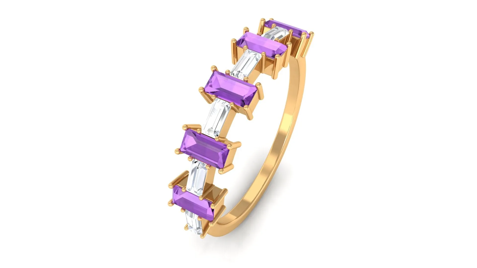 2 CT Amethyst and Moissanite East West Half Eternity Ring
