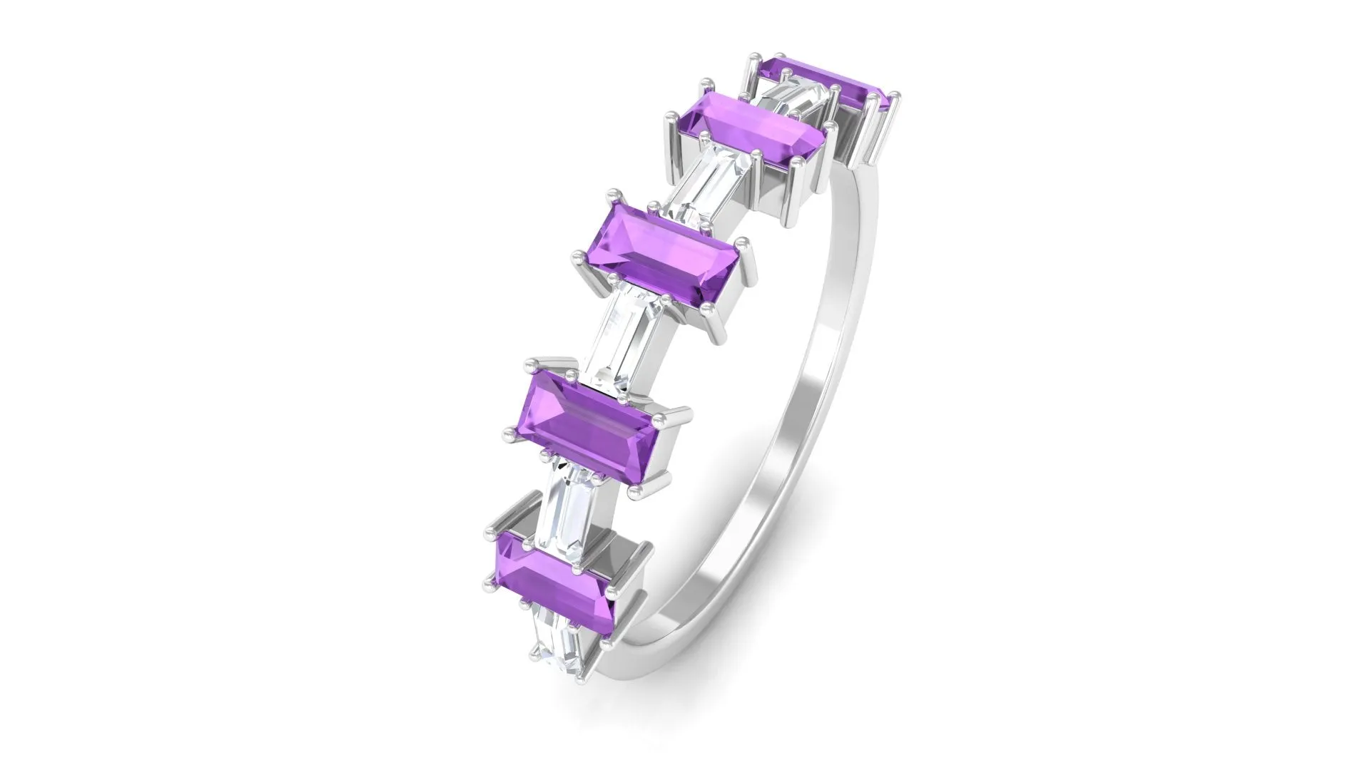2 CT Amethyst and Moissanite East West Half Eternity Ring