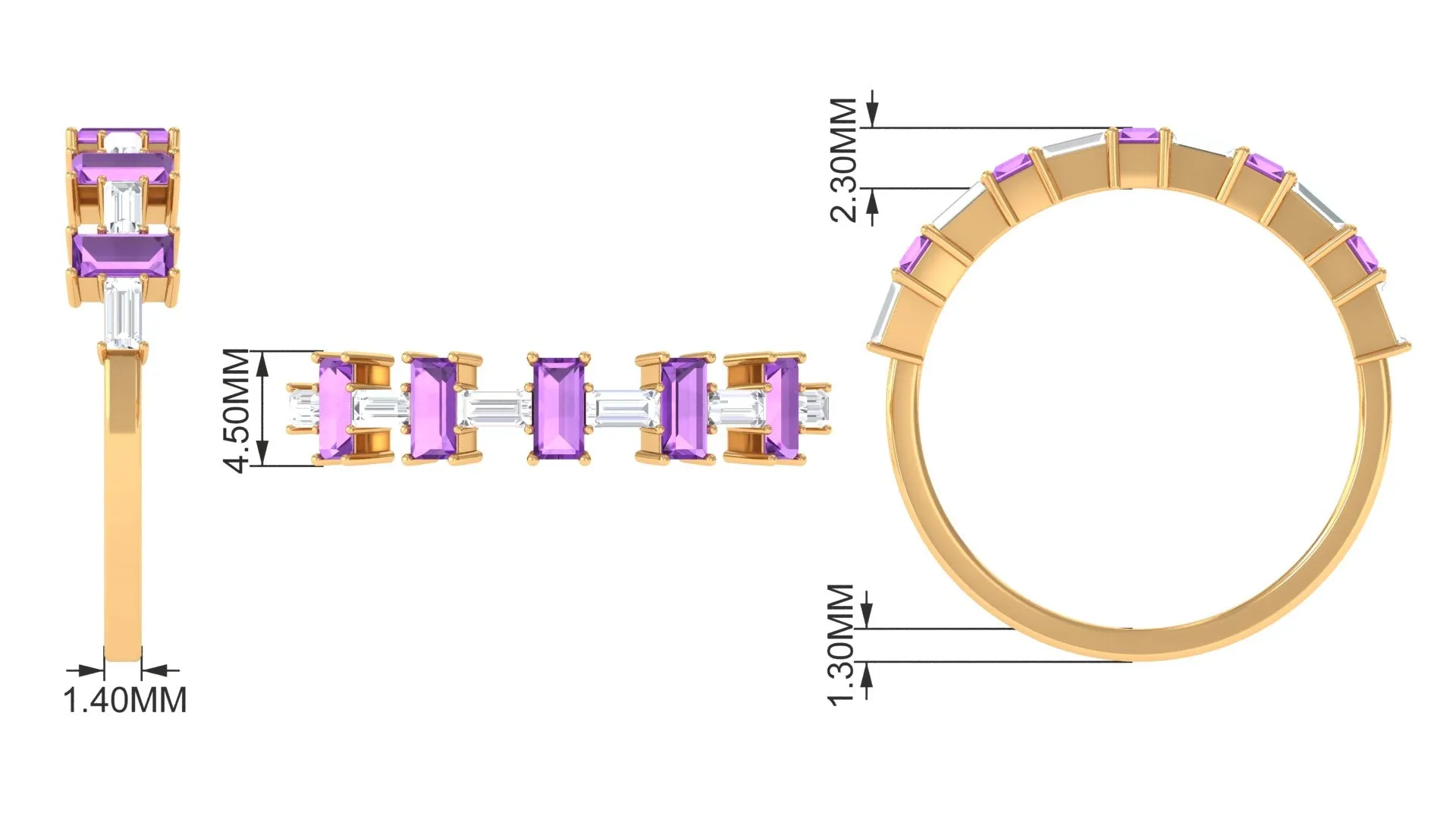 2 CT Amethyst and Moissanite East West Half Eternity Ring