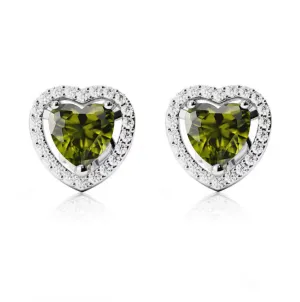 24k White Gold Plated 1/2 Ct Created Halo Heart Peridot Stud Earrings