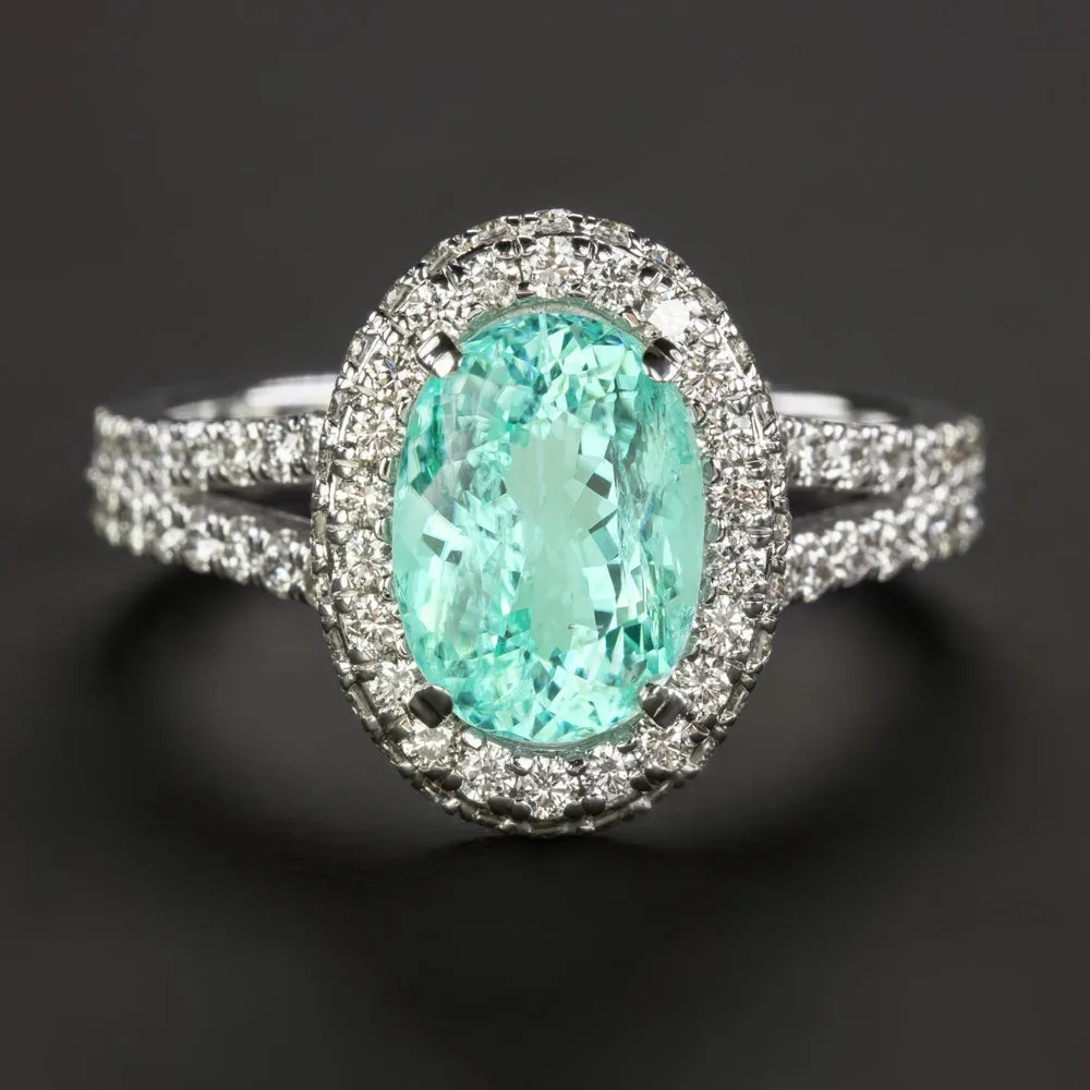 2.56ct PARAIBA TOURMALINE DIAMOND COCKTAIL RING GIA CERTIFIED OVAL SHAPE HALO