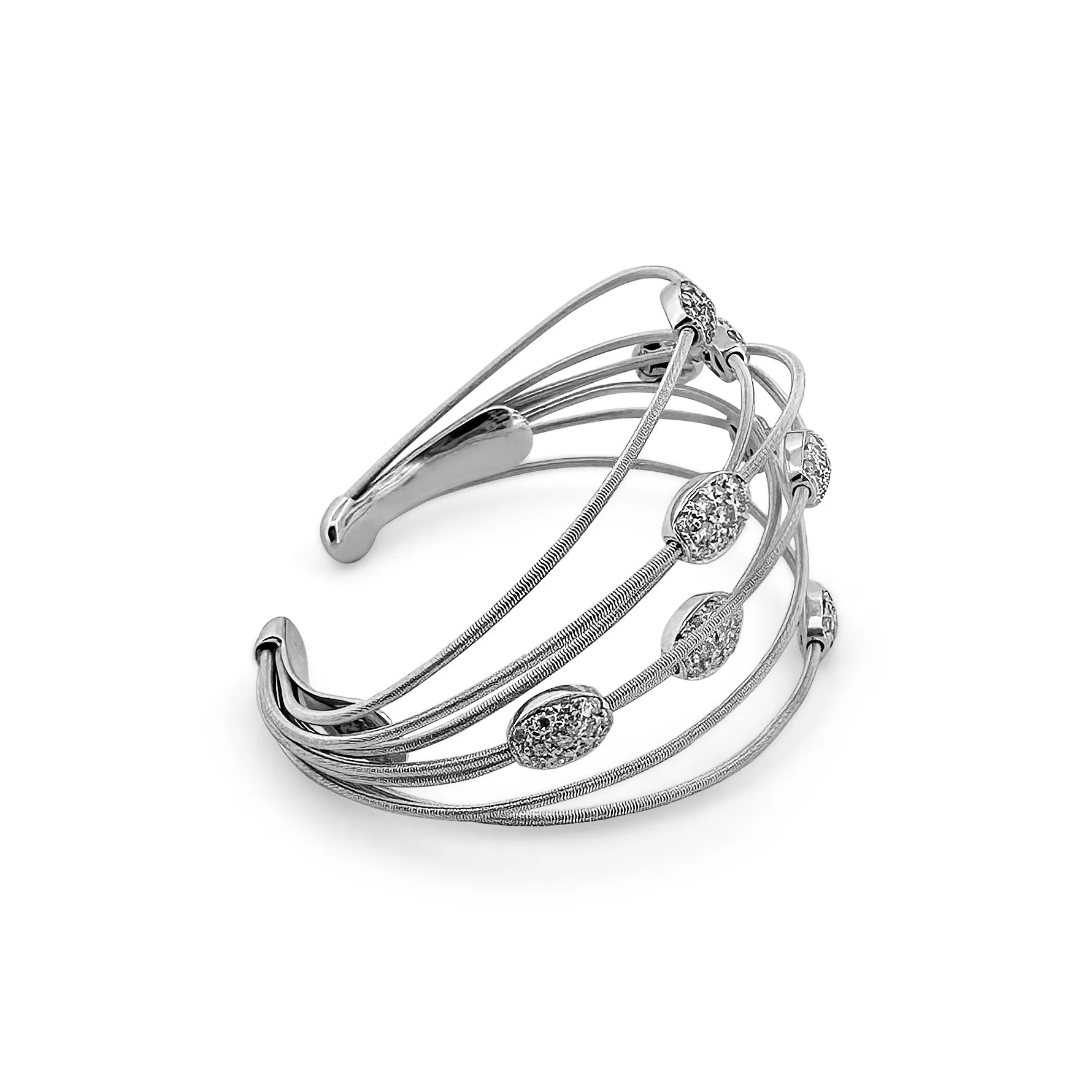 3.00ctw Diamond Flexible Wire Cuff Bracelet in 18k White Gold