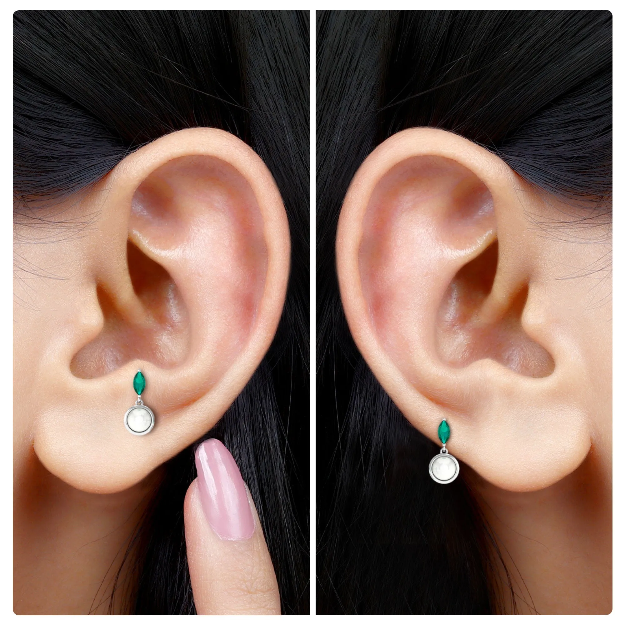 3/4 CT Freshwater Pearl and Emerald Drop Earring for Helix Piercing