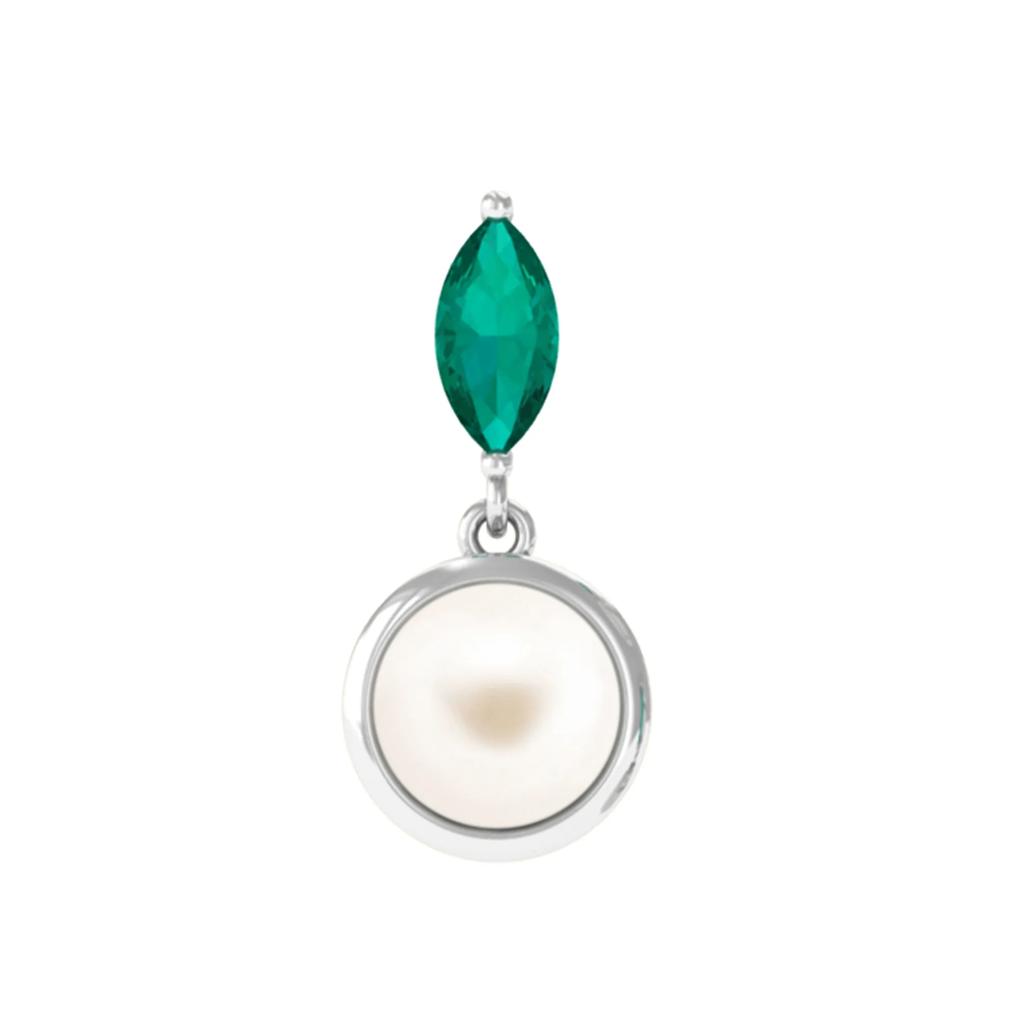3/4 CT Freshwater Pearl and Emerald Drop Earring for Helix Piercing