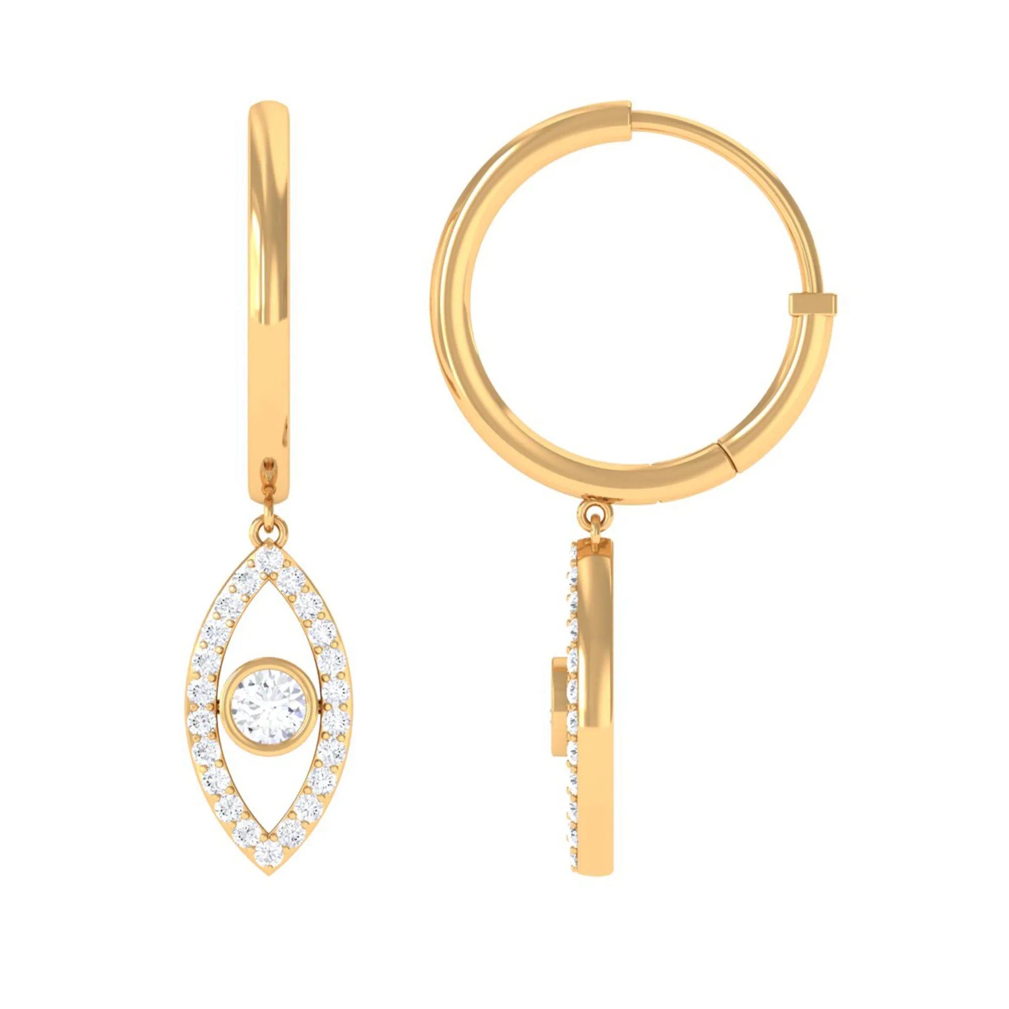 3/4 CT Round Zircon Evil Eye Hoop Drop Earrings in Gold