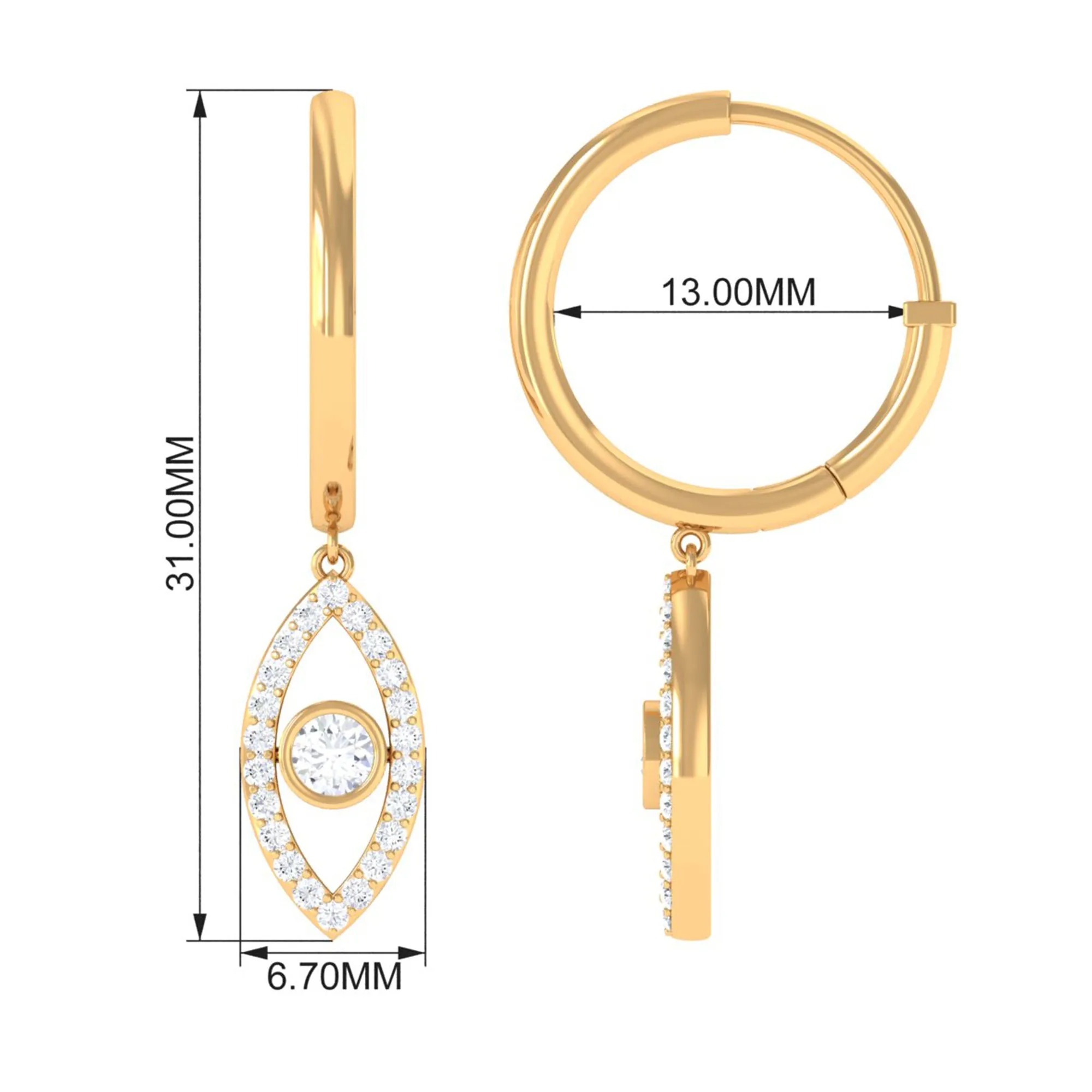 3/4 CT Round Zircon Evil Eye Hoop Drop Earrings in Gold