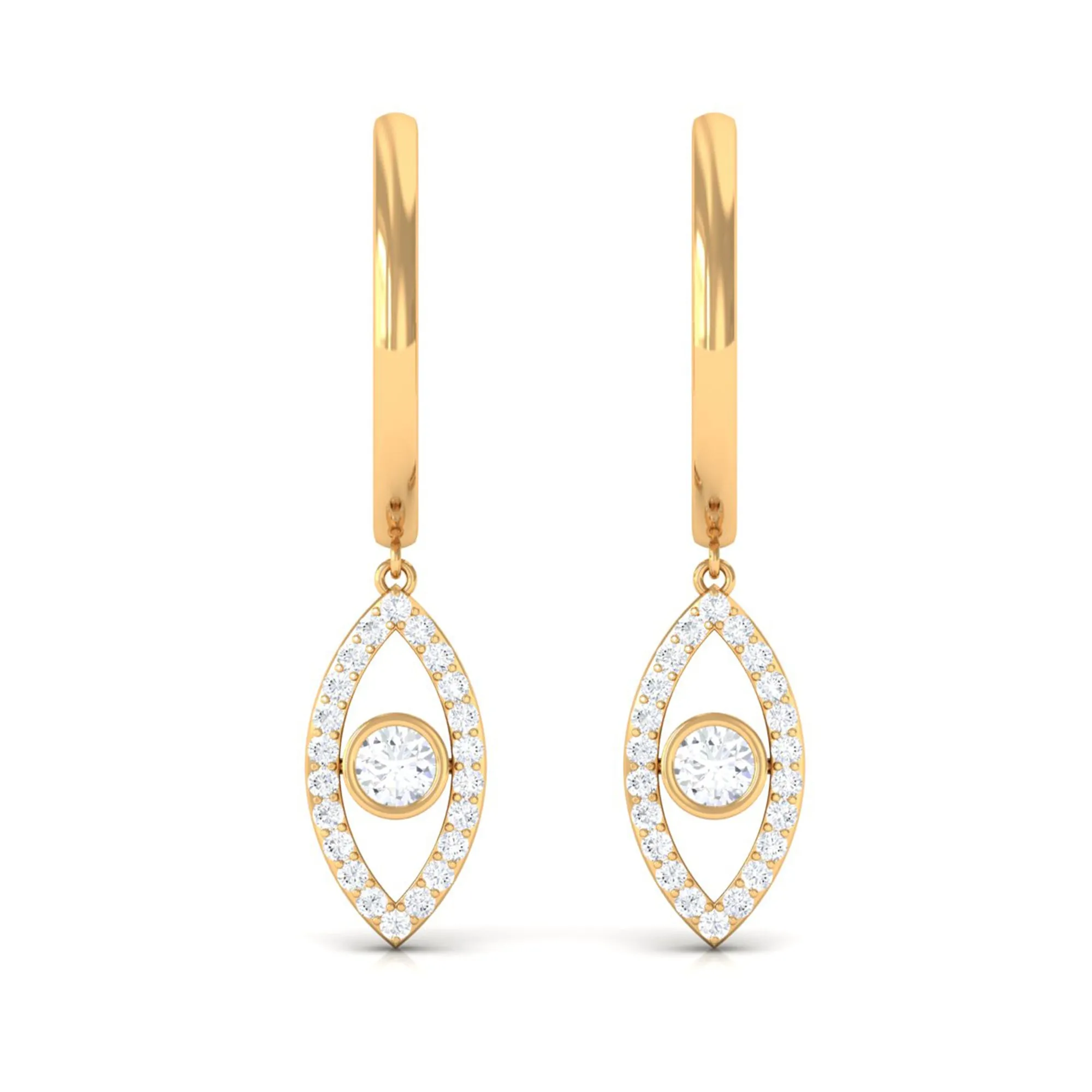 3/4 CT Round Zircon Evil Eye Hoop Drop Earrings in Gold
