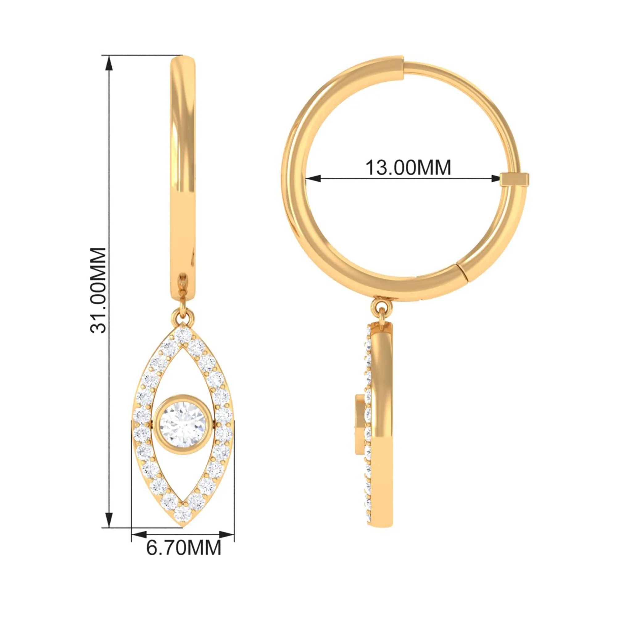 3/4 CT Round Zircon Evil Eye Hoop Drop Earrings in Gold