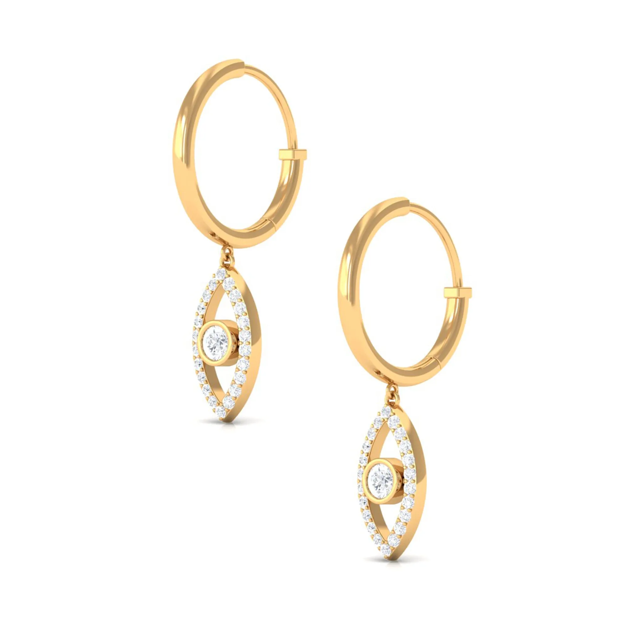 3/4 CT Round Zircon Evil Eye Hoop Drop Earrings in Gold