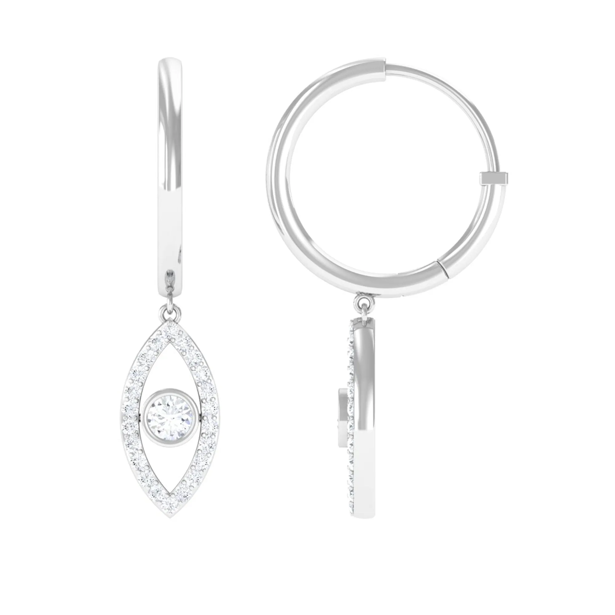 3/4 CT Round Zircon Evil Eye Hoop Drop Earrings in Gold