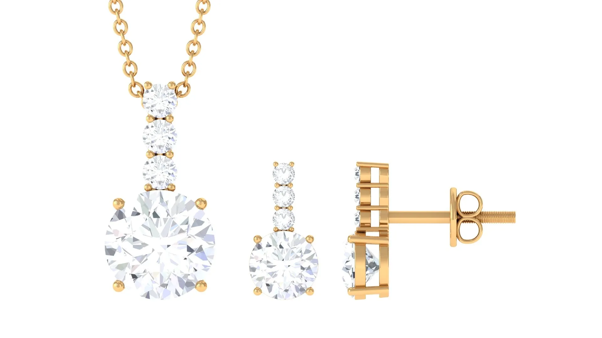 3.50 CT Round Cut Solitaire Zircon Pendant Earrings Set