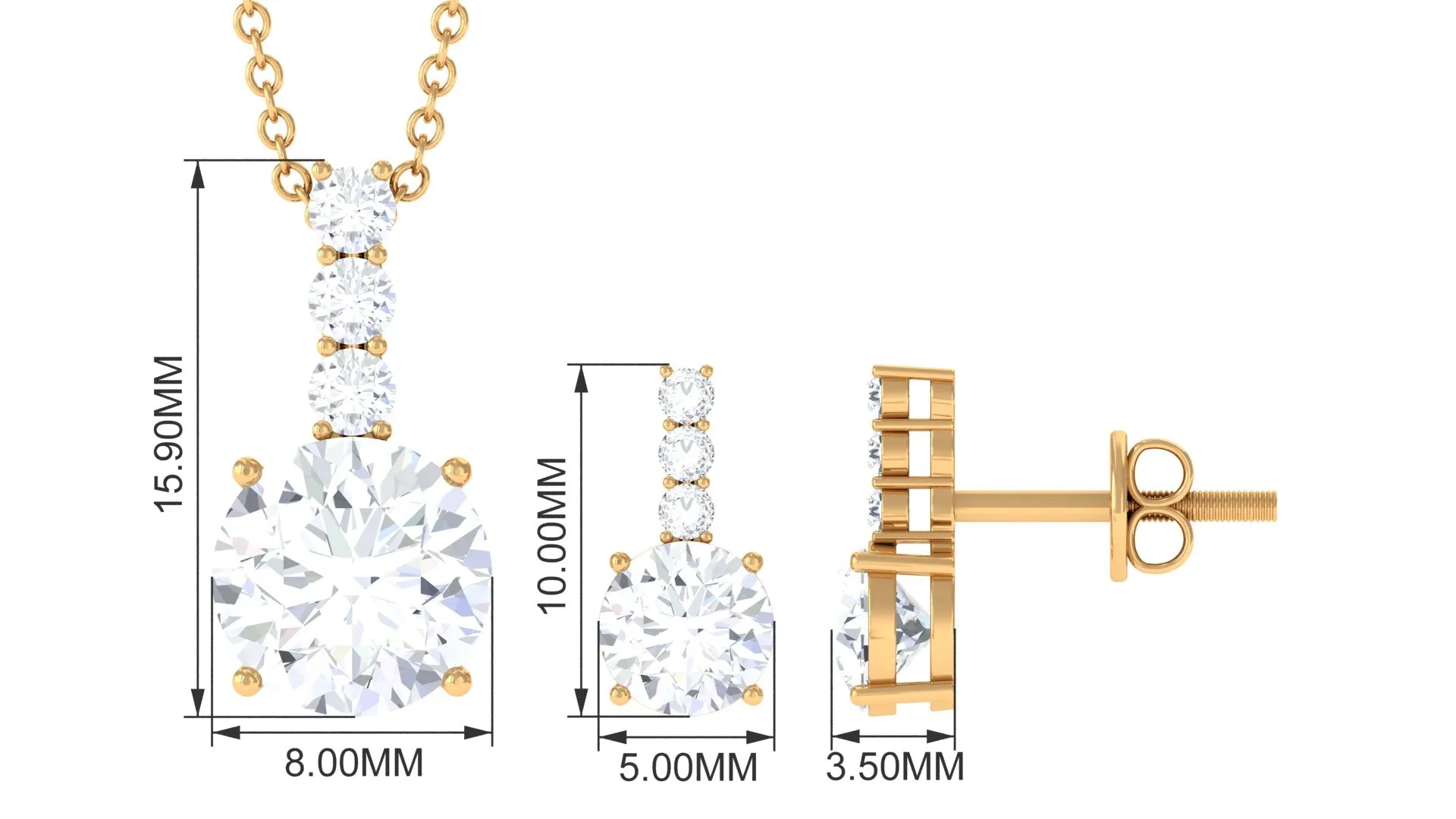 3.50 CT Round Cut Solitaire Zircon Pendant Earrings Set