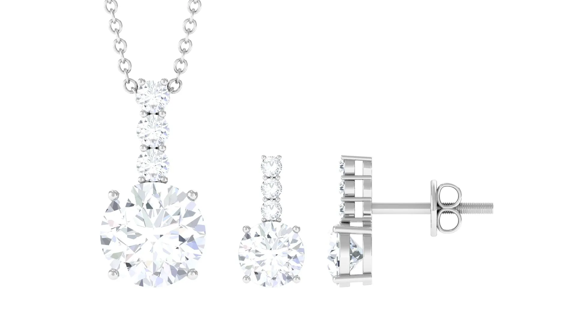 3.50 CT Round Cut Solitaire Zircon Pendant Earrings Set