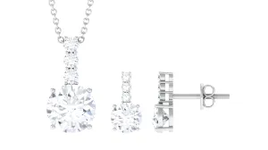 3.50 CT Round Cut Solitaire Zircon Pendant Earrings Set