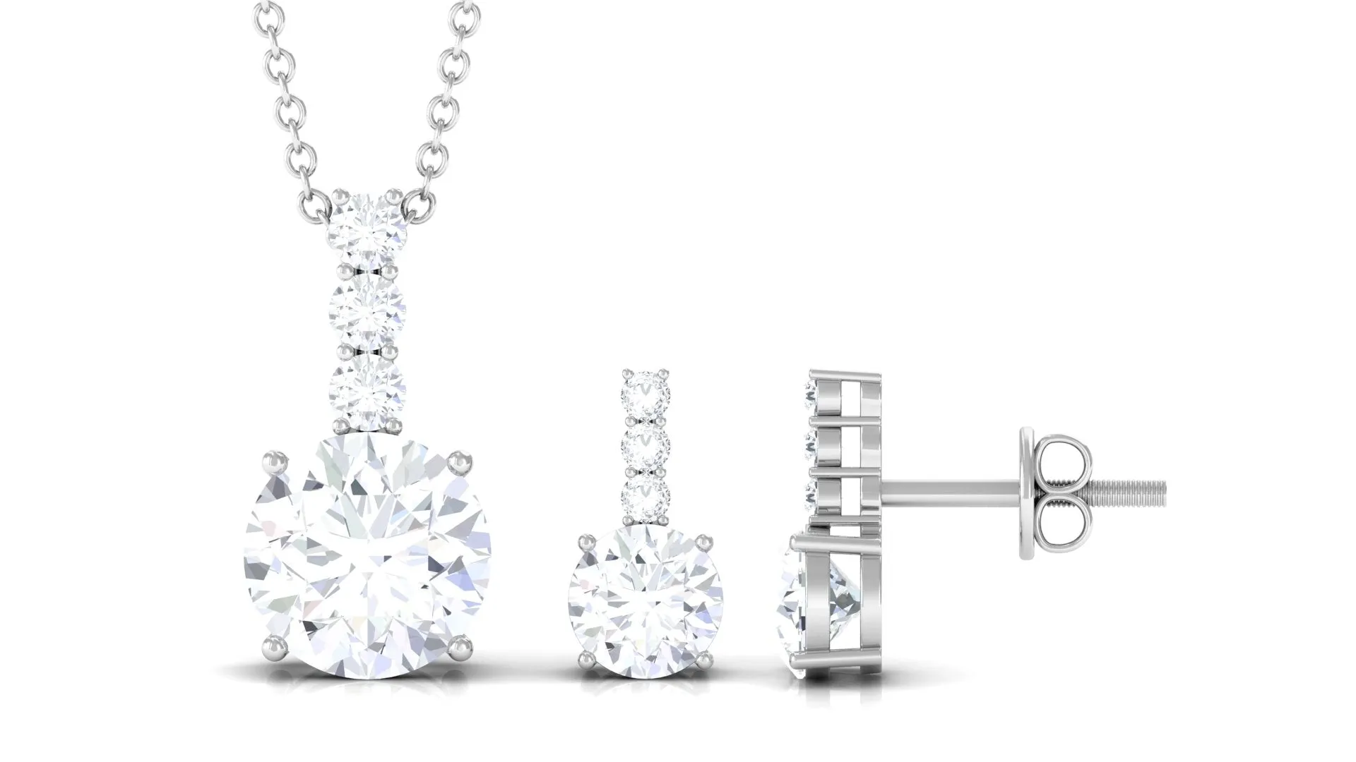 3.50 CT Round Cut Solitaire Zircon Pendant Earrings Set