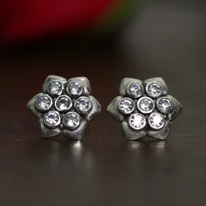 925 Silver Antique Look Hexagonal Zircon Stud