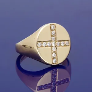 9ct Yellow Gold Cross Signet Ring with CZ