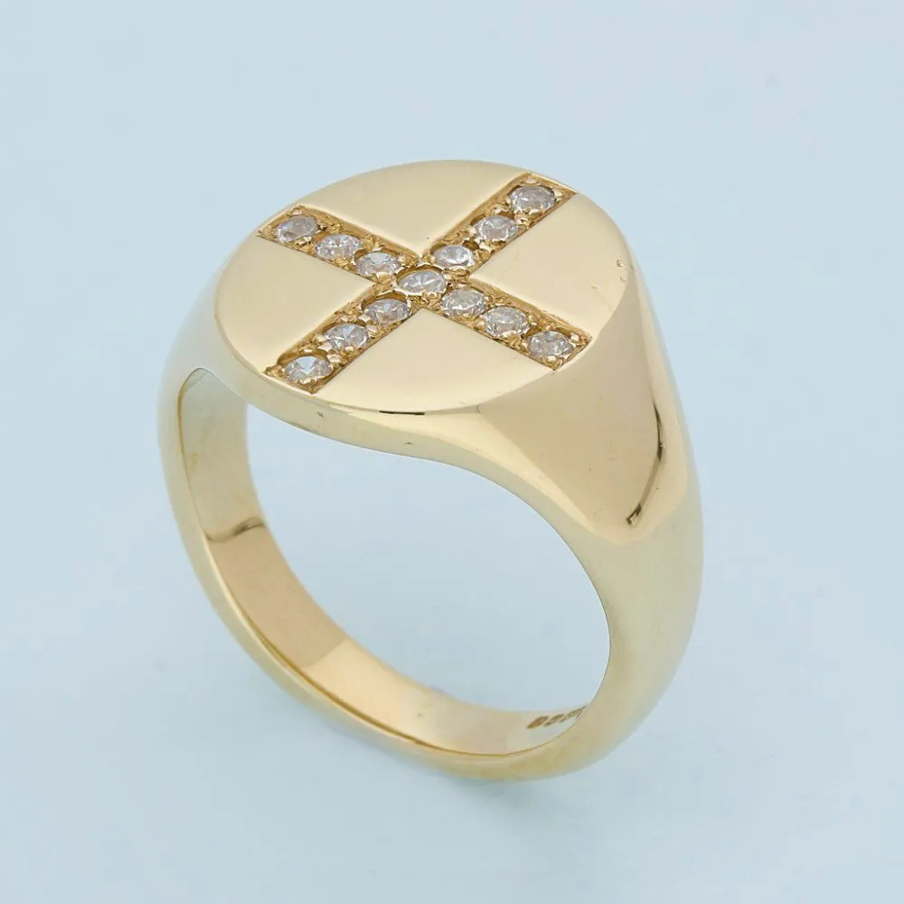 9ct Yellow Gold Cross Signet Ring with CZ