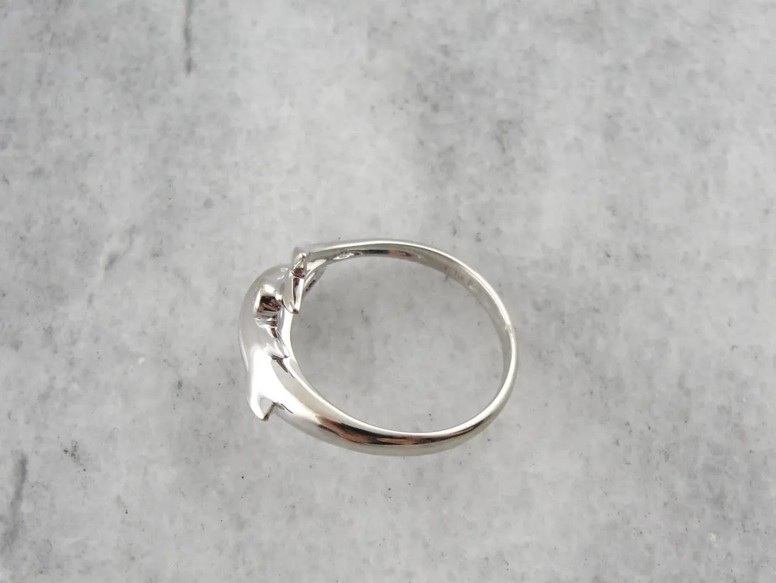 Adorable White Gold Dolphin Ring with Diamond Accent