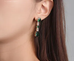 American Fashion New Earrings Simple Geometric Light Luxury Emerald Earrings for Women
