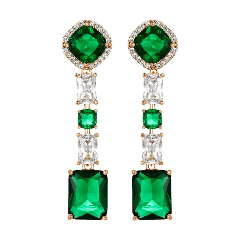American Fashion New Earrings Simple Geometric Light Luxury Emerald Earrings for Women