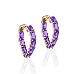 Amethyst Emerald-Cut Heart Hoops