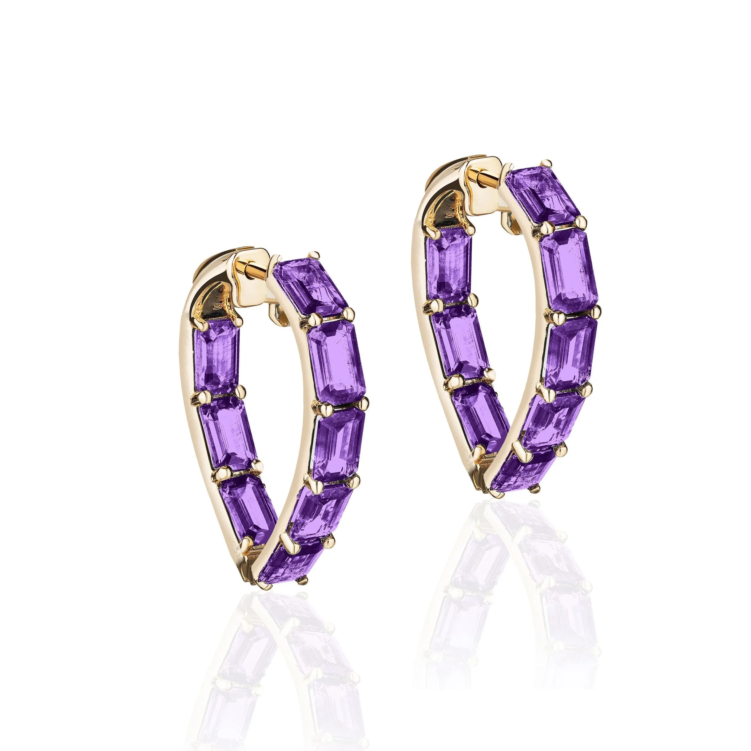 Amethyst Emerald-Cut Heart Hoops