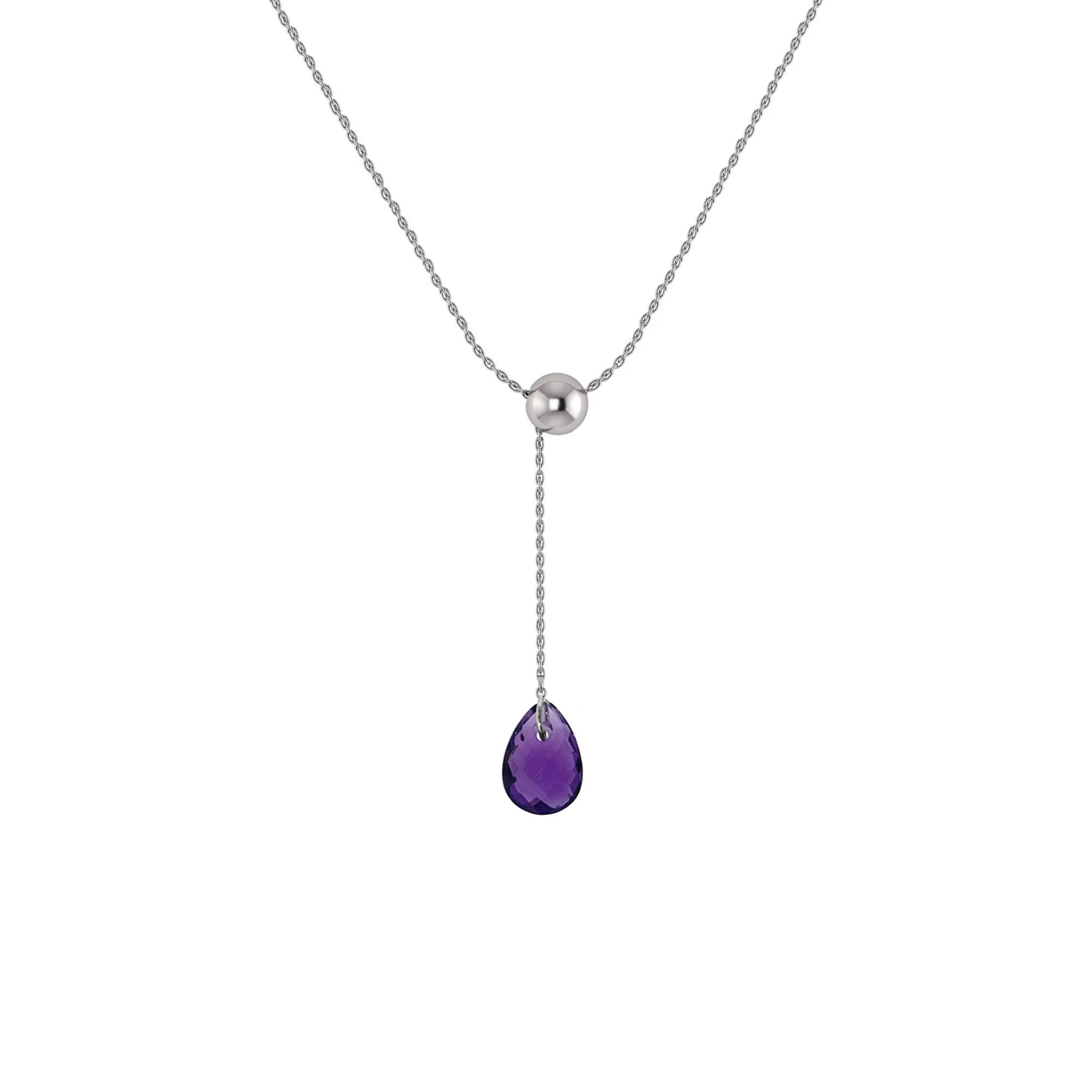 Amethyst Lariat Fashion Necklace in Silver