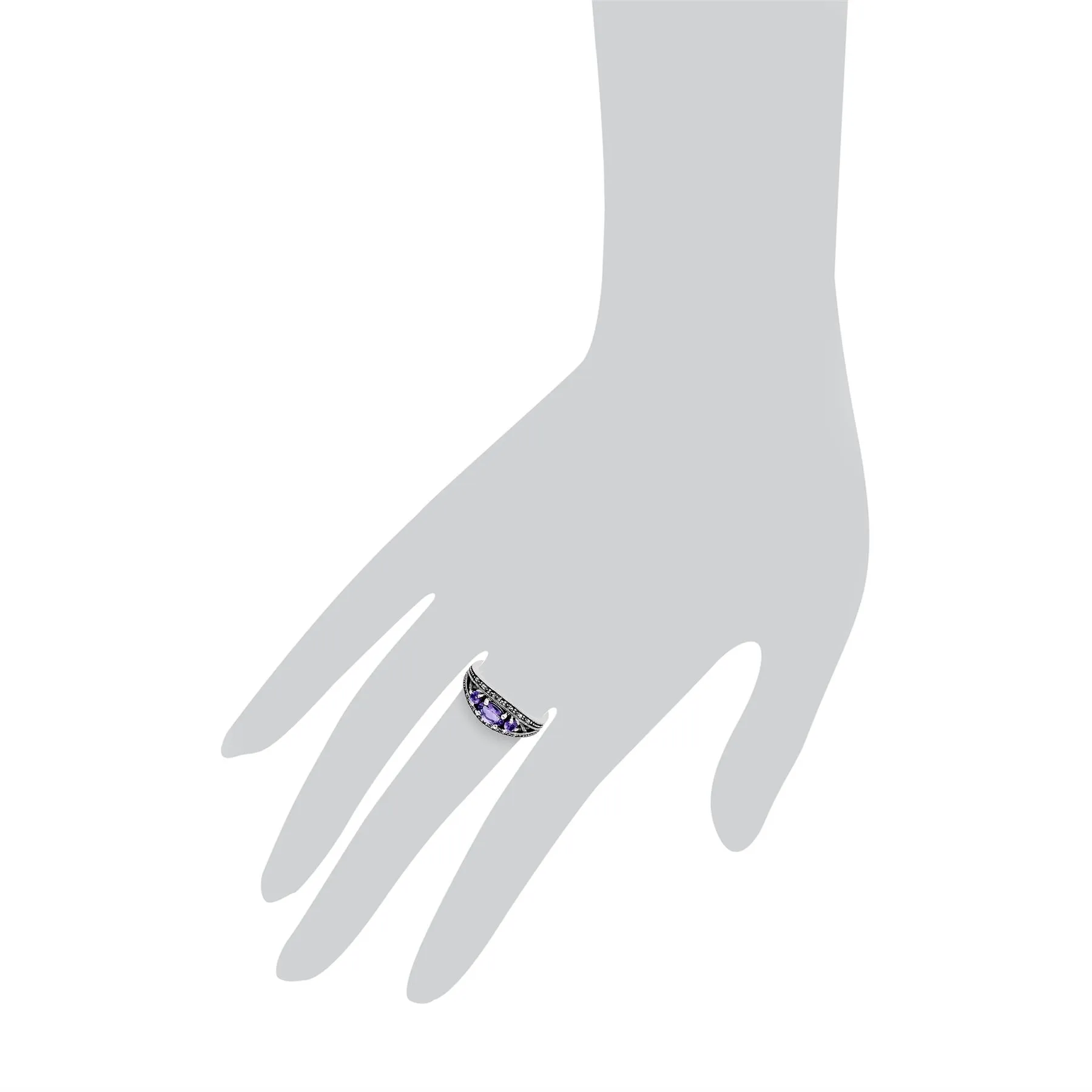 Amethyst-Ring, Sterlingsilber dreifach Amethyst & Markasit Februar Ring